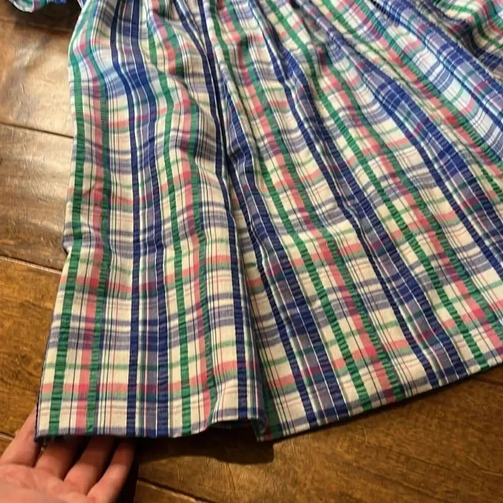 Monday’s Child Blue/Green/Pink Plaid Collared Belted Dress, size 5